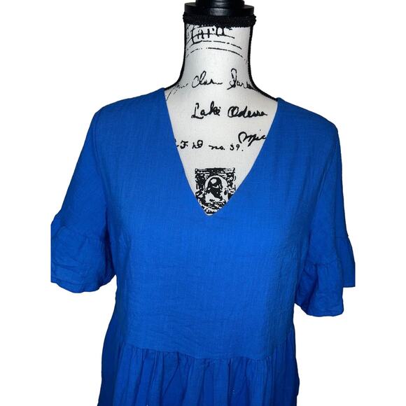 Fancyinn Dress Sz M Short Sleeve Cotton V-Neck Knee Length‎ Royal Blue - Picture 3 of 12